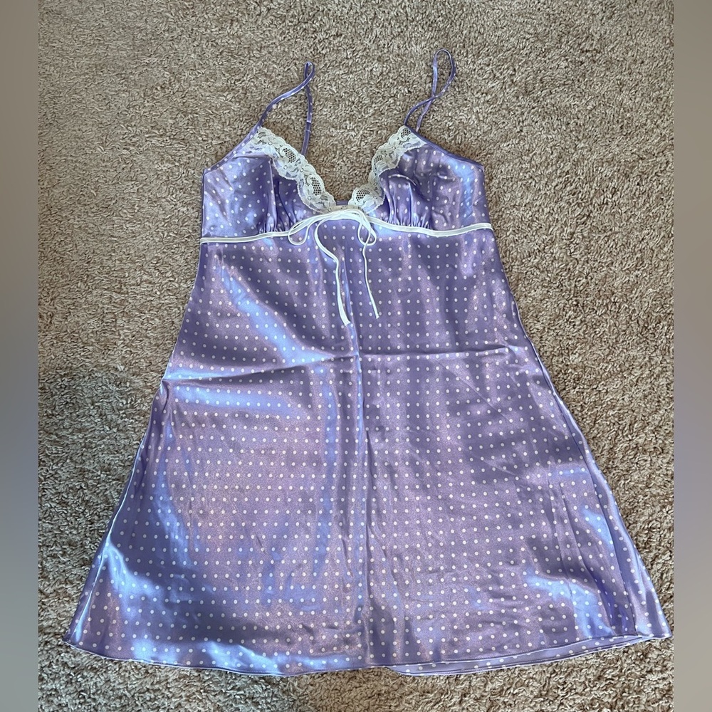 Secret Treasures Lavender Satin Chemise with Lace
